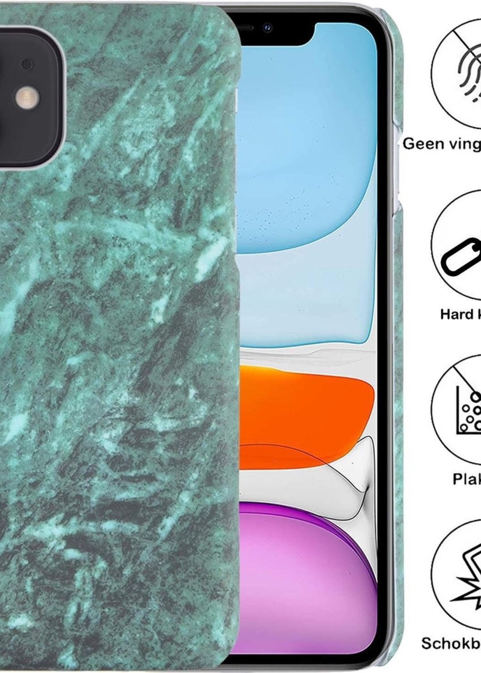 BTH Hoesje Geschikt voor iPhone 11 Hoesje Marmer Hardcover Fashion Case Hoes - Hoes Geschikt voor iPhone 11 Marmer Hoesje Hardcase Back Cover - Groen