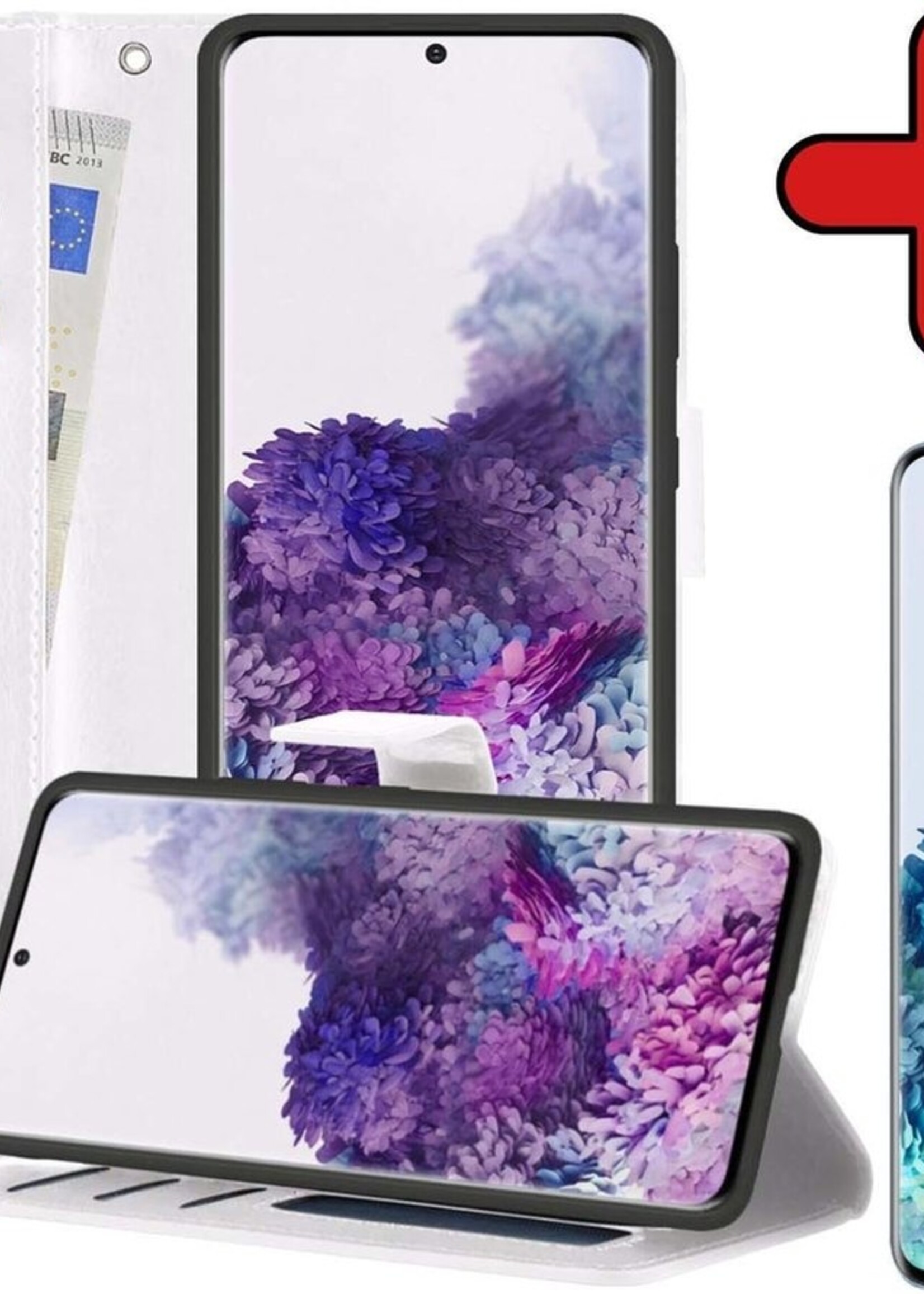 BTH Hoesje Geschikt voor Samsung S20 Ultra Hoesje Book Case Hoes Portemonnee Cover Walletcase Met Screenprotector - Hoes Geschikt voor Samsung Galaxy S20 Ultra Hoes Bookcase Hoesje - Wit