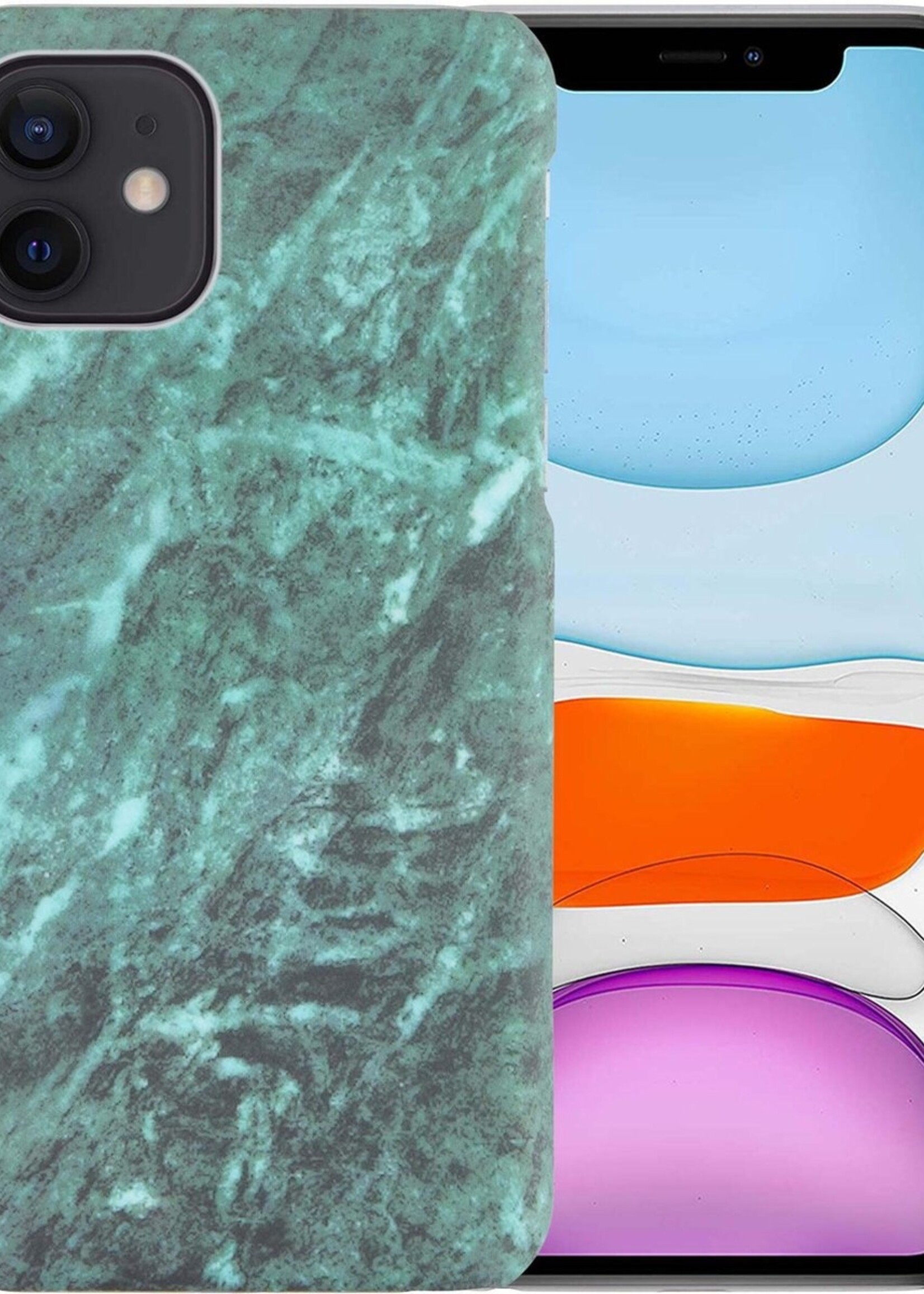 BTH Hoesje Geschikt voor iPhone 11 Pro Max Hoesje Marmer Hardcover Fashion Case Hoes - Hoes Geschikt voor iPhone 11 Pro Max Marmer Hoesje Hardcase Back Cover - Groen