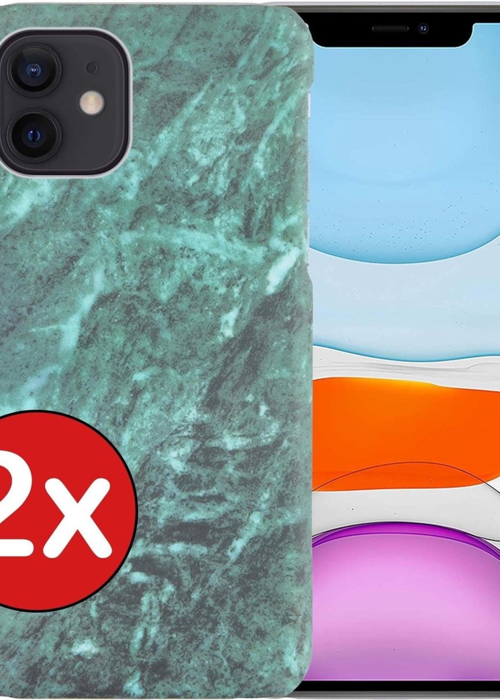 BTH Hoesje Geschikt voor iPhone 11 Hoesje Marmer Hardcover Fashion Case Hoes - Hoes Geschikt voor iPhone 11 Marmer Hoesje Hardcase Back Cover - Groen - 2 PACK