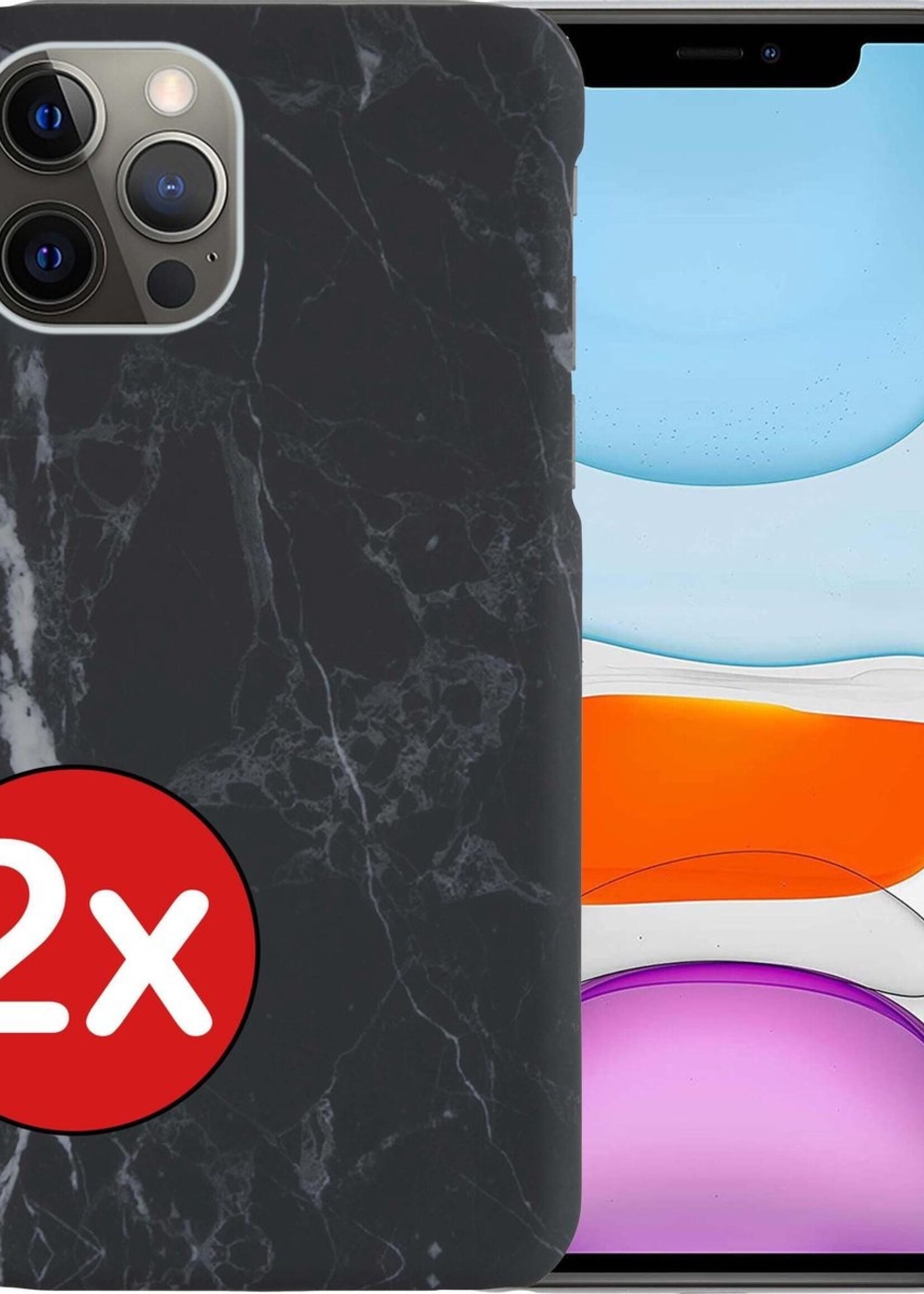 BTH Hoesje Geschikt voor iPhone 11 Pro Hoesje Marmer Hardcover Fashion Case Hoes - Hoes Geschikt voor iPhone 11 Pro Marmer Hoesje Hardcase Back Cover - Zwart - 2 PACK