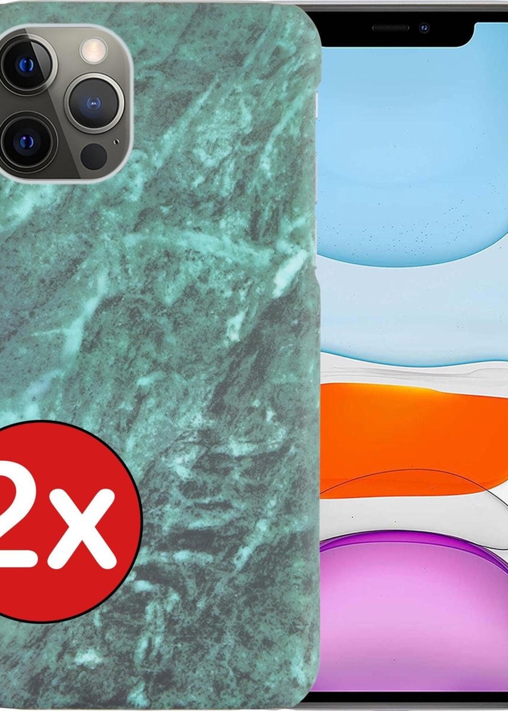 BTH Hoesje Geschikt voor iPhone 11 Pro Max Hoesje Marmer Hardcover Fashion Case Hoes - Hoes Geschikt voor iPhone 11 Pro Max Marmer Hoesje Hardcase Back Cover - Groen - 2 PACK
