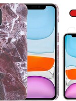 BTH BTH iPhone 11 hoesje marmer met screenprotector - Rood