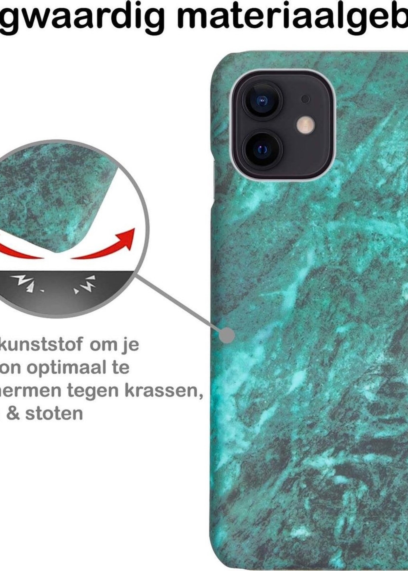 BTH Hoesje Geschikt voor iPhone 11 Hoesje Marmer Hardcover Fashion Case Hoes Met Screenprotector - Hoes Geschikt voor iPhone 11 Marmer Hoesje Hardcase Back Cover - Groen