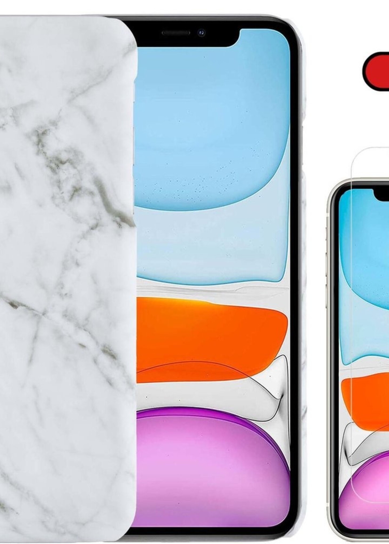 BTH Hoesje Geschikt voor iPhone 11 Pro Max Hoesje Marmer Hardcover Fashion Case Hoes Met Screenprotector - Hoes Geschikt voor iPhone 11 Pro Max Marmer Hoesje Hardcase Back Cover - Wit