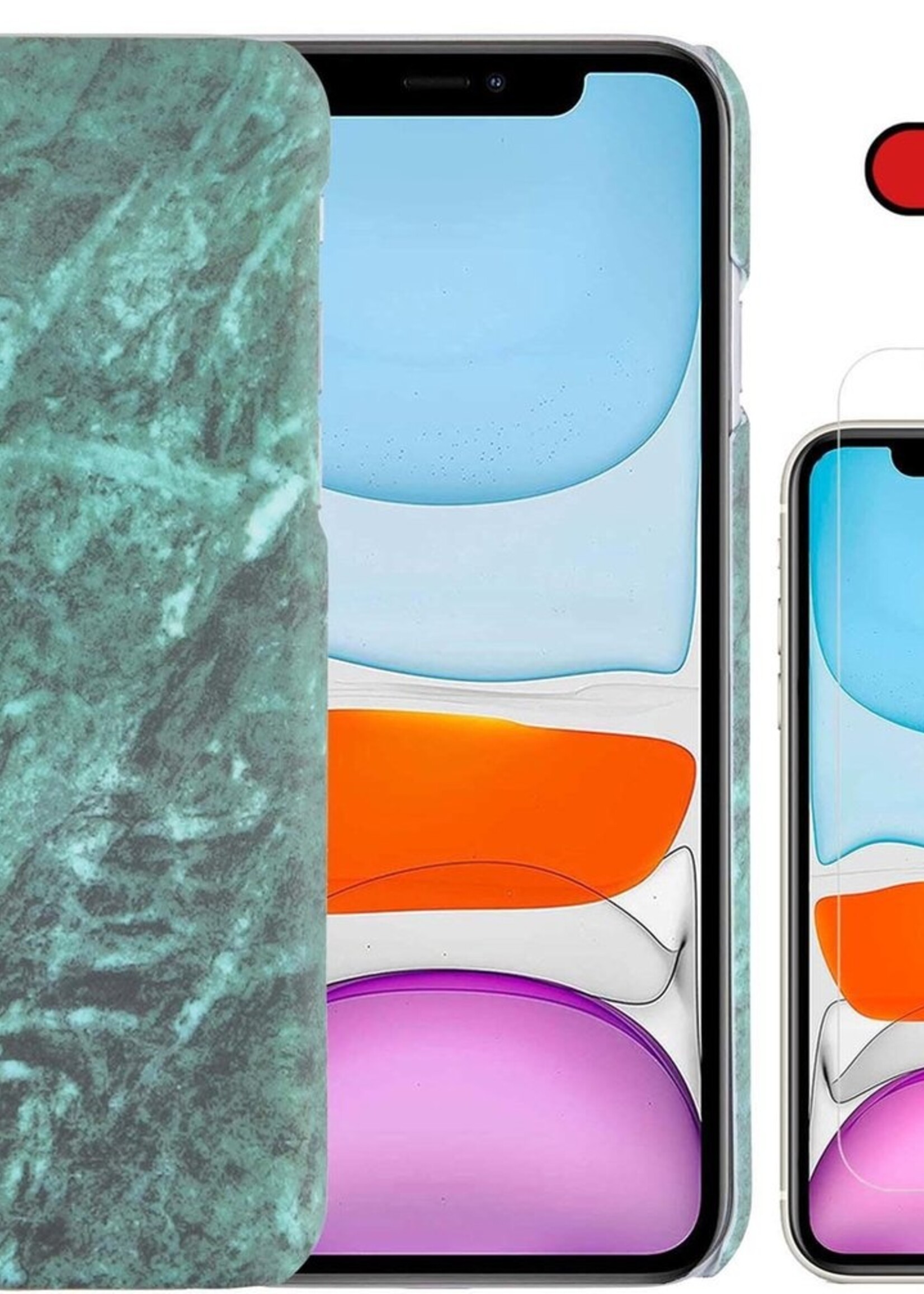 BTH Hoesje Geschikt voor iPhone 11 Pro Max Hoesje Marmer Hardcover Fashion Case Hoes Met Screenprotector - Hoes Geschikt voor iPhone 11 Pro Max Marmer Hoesje Hardcase Back Cover - Groen