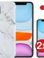 BTH BTH iPhone 11 Pro hoesje marmer met 2x screenprotector - Wit