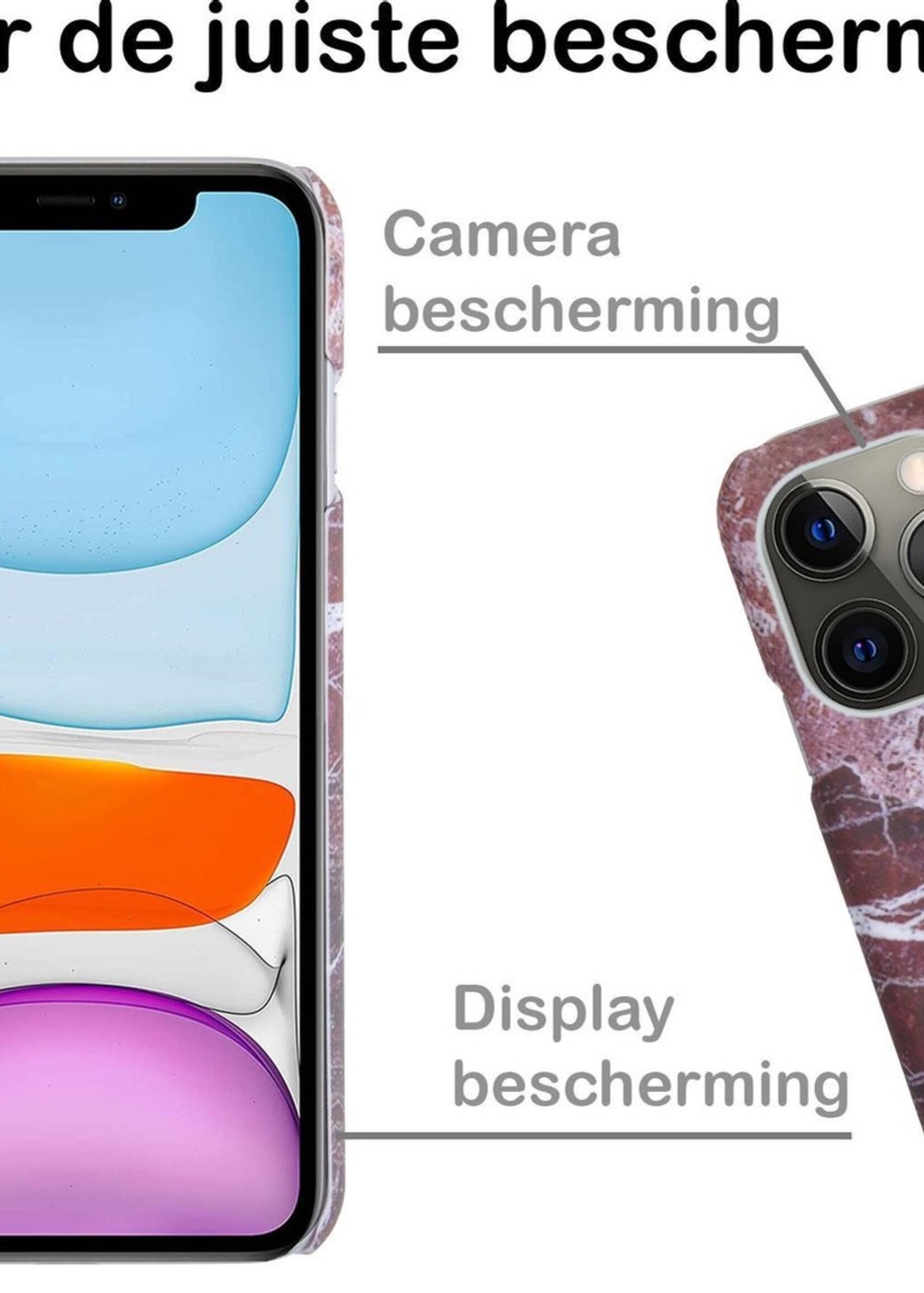BTH Hoesje Geschikt voor iPhone 11 Pro Hoesje Marmer Hardcover Fashion Case Hoes Met 2x Screenprotector - Hoes Geschikt voor iPhone 11 Pro Marmer Hoesje Hardcase Back Cover - Rood