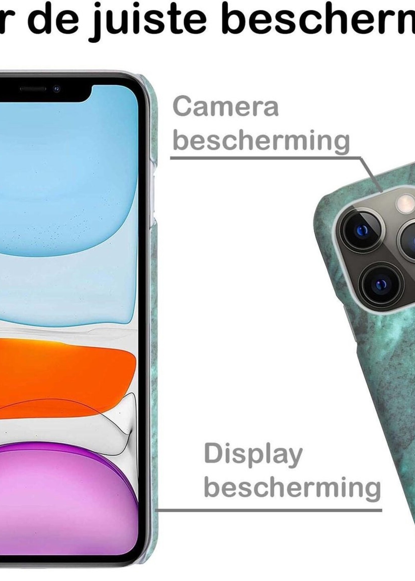 BTH Hoesje Geschikt voor iPhone 11 Pro Hoesje Marmer Hardcover Fashion Case Hoes Met 2x Screenprotector - Hoes Geschikt voor iPhone 11 Pro Marmer Hoesje Hardcase Back Cover - Groen