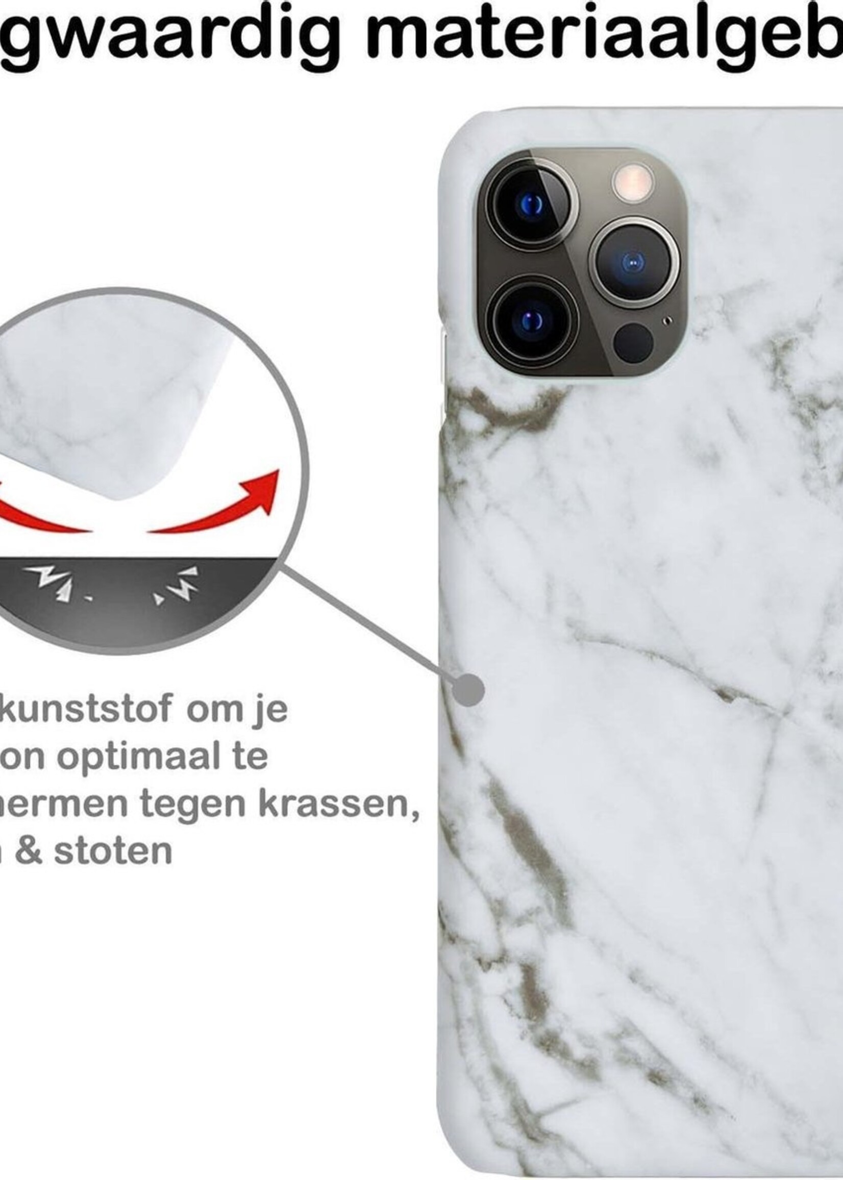 BTH Hoesje Geschikt voor iPhone 11 Pro Max Hoesje Marmer Hardcover Fashion Case Hoes Met 2x Screenprotector - Hoes Geschikt voor iPhone 11 Pro Max Marmer Hoesje Hardcase Back Cover - Wit