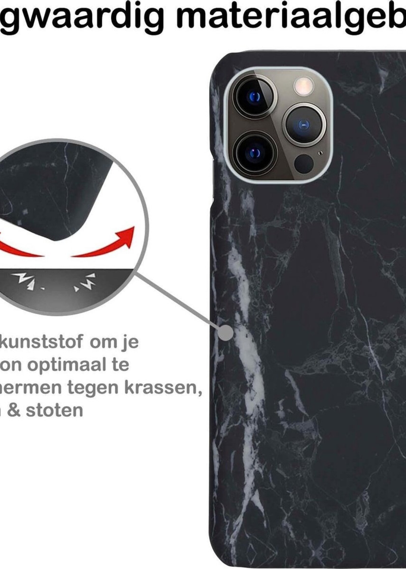 BTH Hoesje Geschikt voor iPhone 11 Pro Max Hoesje Marmer Hardcover Fashion Case Hoes Met 2x Screenprotector - Hoes Geschikt voor iPhone 11 Pro Max Marmer Hoesje Hardcase Back Cover - Zwart