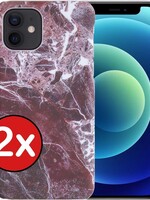 BTH BTH - 2X - iPhone 12 Mini hoesje marmer - Rood