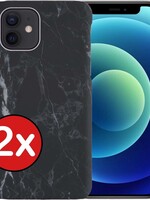 BTH BTH - 2X - iPhone 12 hoesje marmer - Zwart