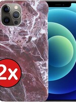 BTH BTH - 2X - iPhone 12 Pro hoesje marmer - Rood