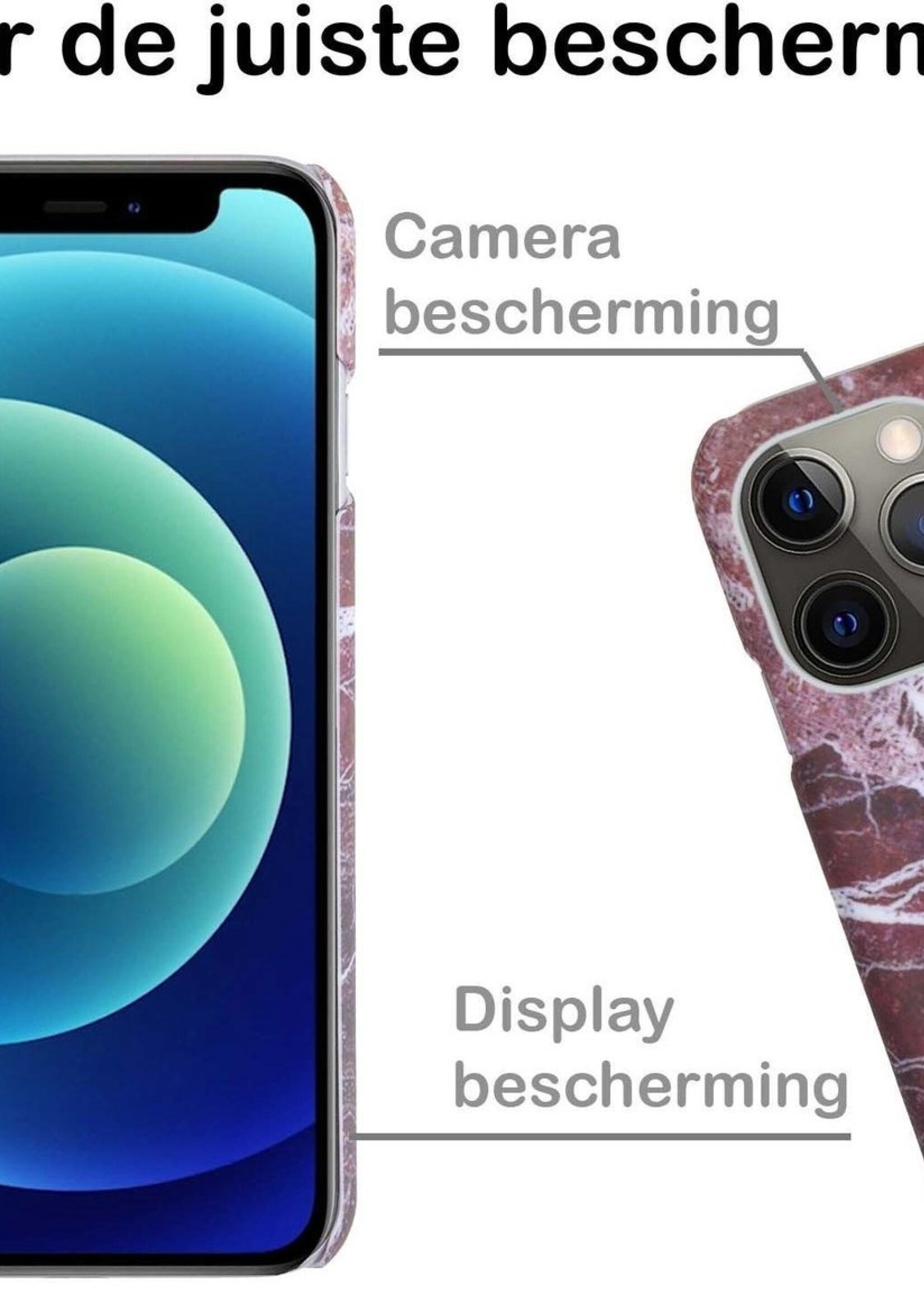 BTH Hoesje Geschikt voor iPhone 12 Pro Hoesje Marmer Hardcover Fashion Case Hoes - Hoes Geschikt voor iPhone 12 Pro Marmer Hoesje Hardcase Back Cover - Rood - 2 PACK