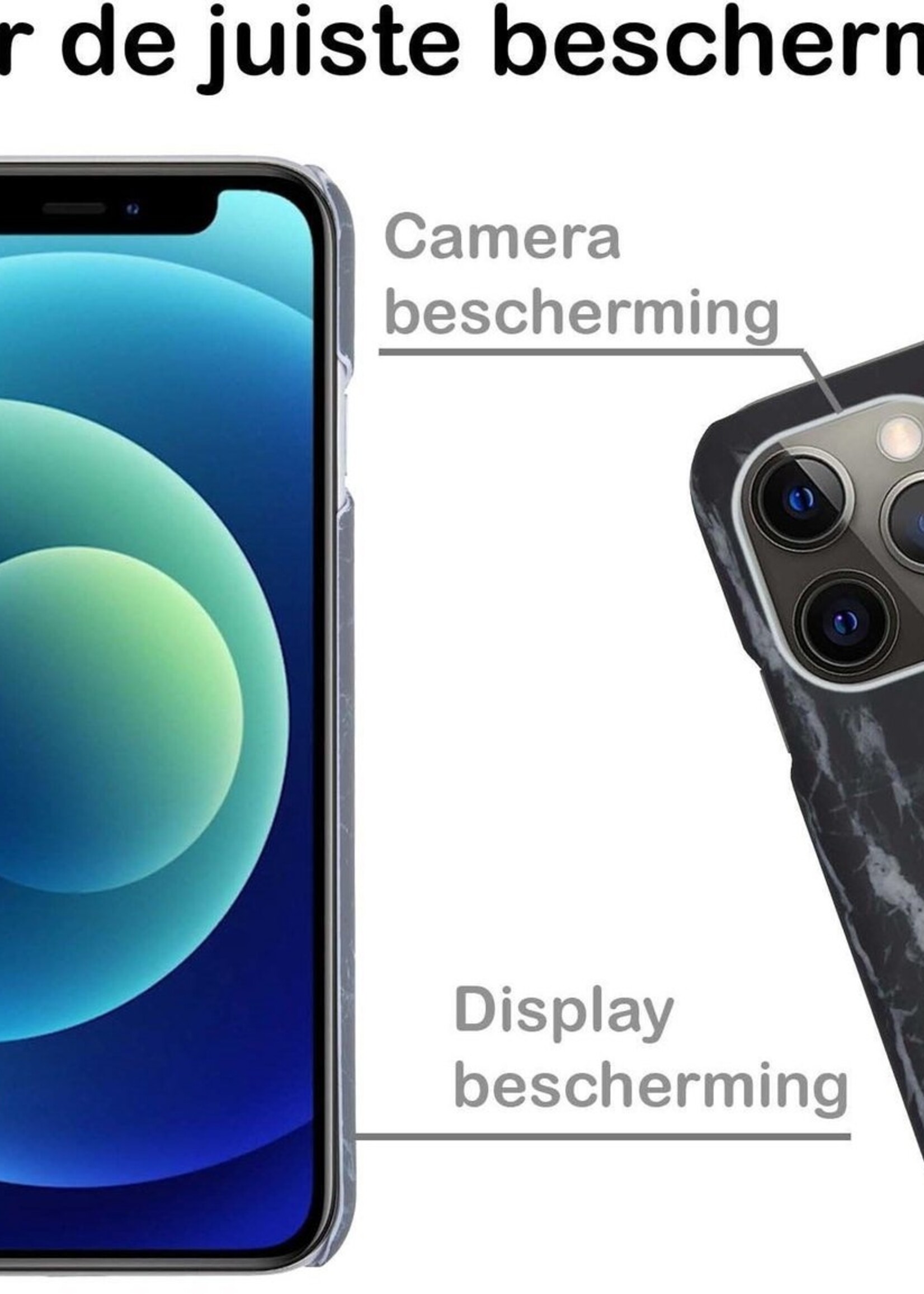 BTH Hoesje Geschikt voor iPhone 12 Pro Max Hoesje Marmer Hardcover Fashion Case Hoes - Hoes Geschikt voor iPhone 12 Pro Max Marmer Hoesje Hardcase Back Cover - Zwart - 2 PACK