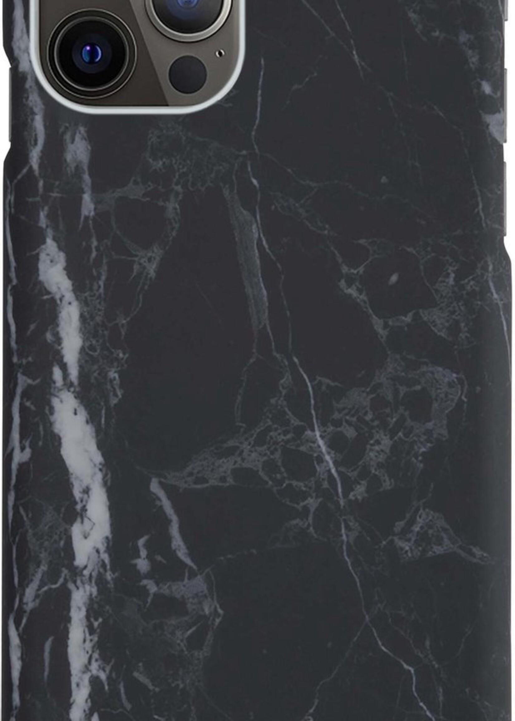 BTH Hoesje Geschikt voor iPhone 12 Pro Max Hoesje Marmer Hardcover Fashion Case Hoes - Hoes Geschikt voor iPhone 12 Pro Max Marmer Hoesje Hardcase Back Cover - Zwart - 2 PACK