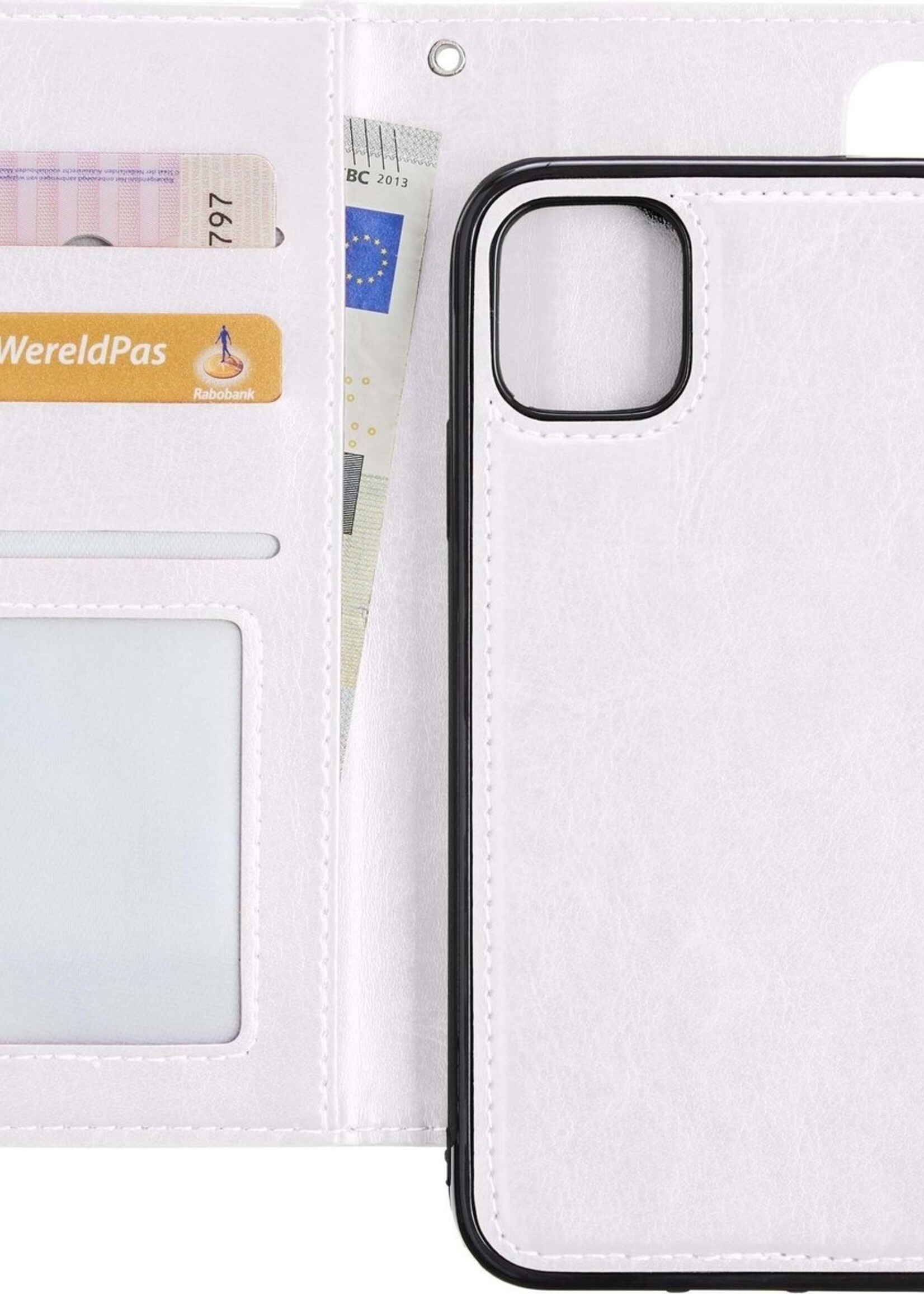 BTH Hoesje Geschikt voor iPhone 11 Hoesje Book Case Uitneembare 2-in-1 Hoes - Hoes Geschikt voor iPhone 11 Hoes Wallet Case Pashouder Hoesje - Wit