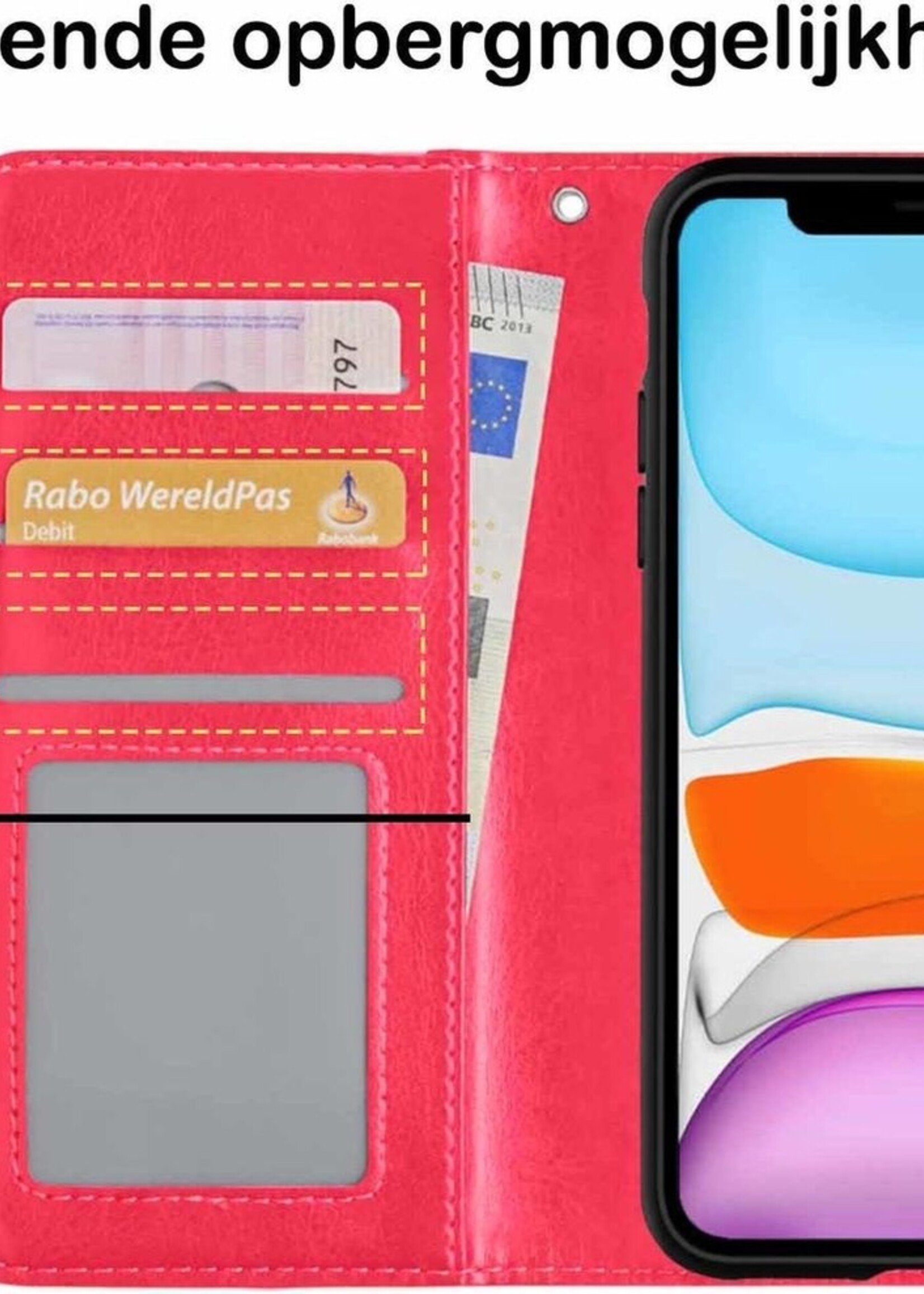 BTH Hoesje Geschikt voor iPhone 11 Hoesje Book Case Uitneembare 2-in-1 Hoes - Hoes Geschikt voor iPhone 11 Hoes Wallet Case Pashouder Hoesje - Donkerroze