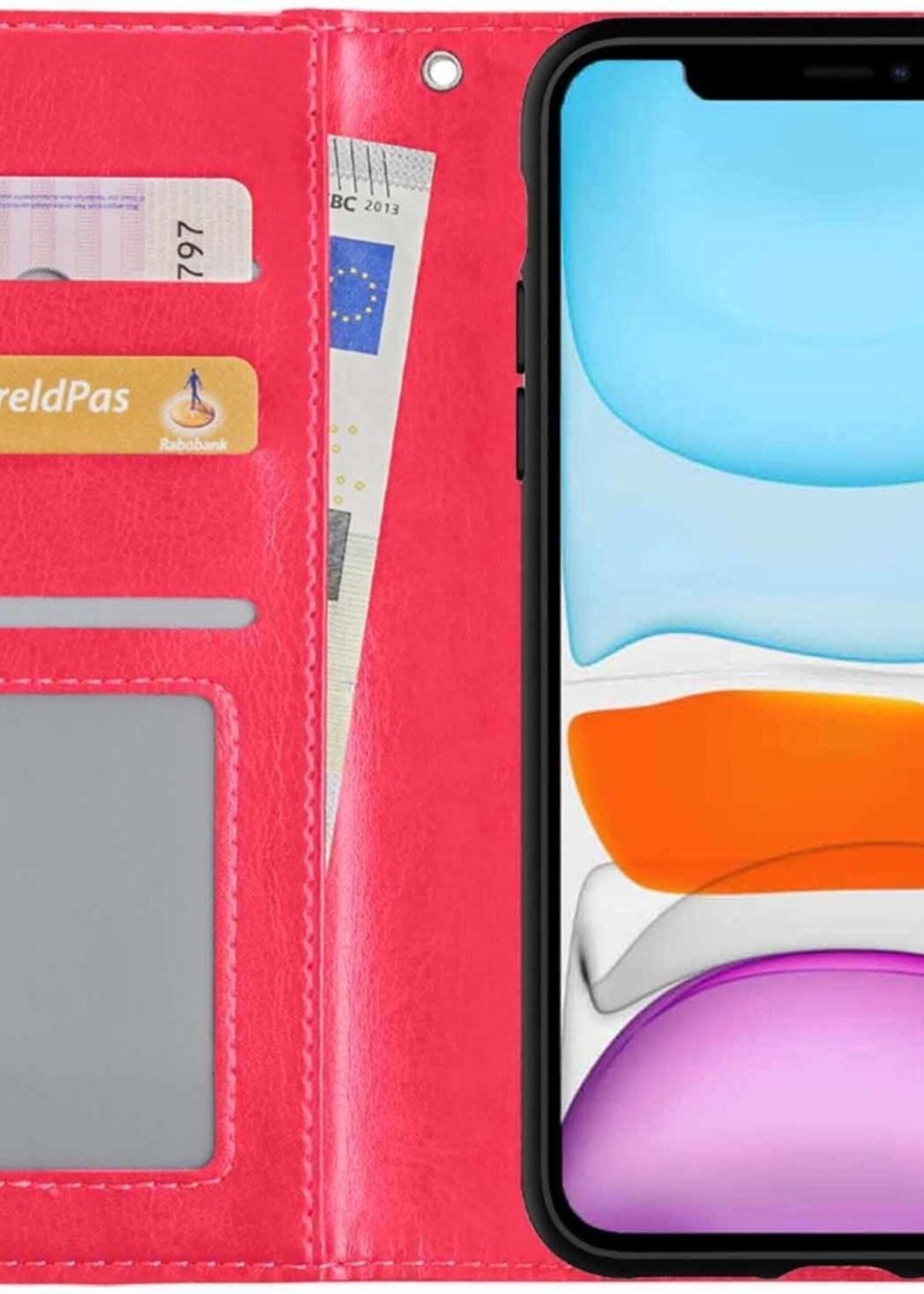 BTH Hoesje Geschikt voor iPhone 11 Hoesje Book Case Uitneembare 2-in-1 Hoes - Hoes Geschikt voor iPhone 11 Hoes Wallet Case Pashouder Hoesje - Donkerroze