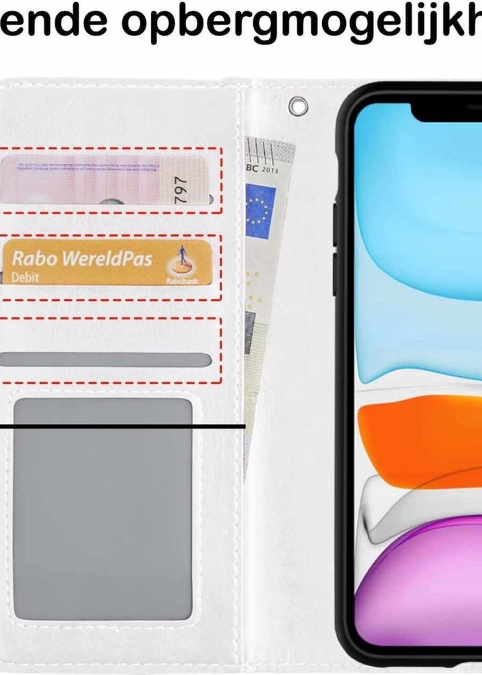 BTH Hoesje Geschikt voor iPhone 11 Hoesje Book Case Uitneembare 2-in-1 Hoes Met Screenprotector - Hoes Geschikt voor iPhone 11 Hoes Wallet Case Pashouder Hoesje - Wit