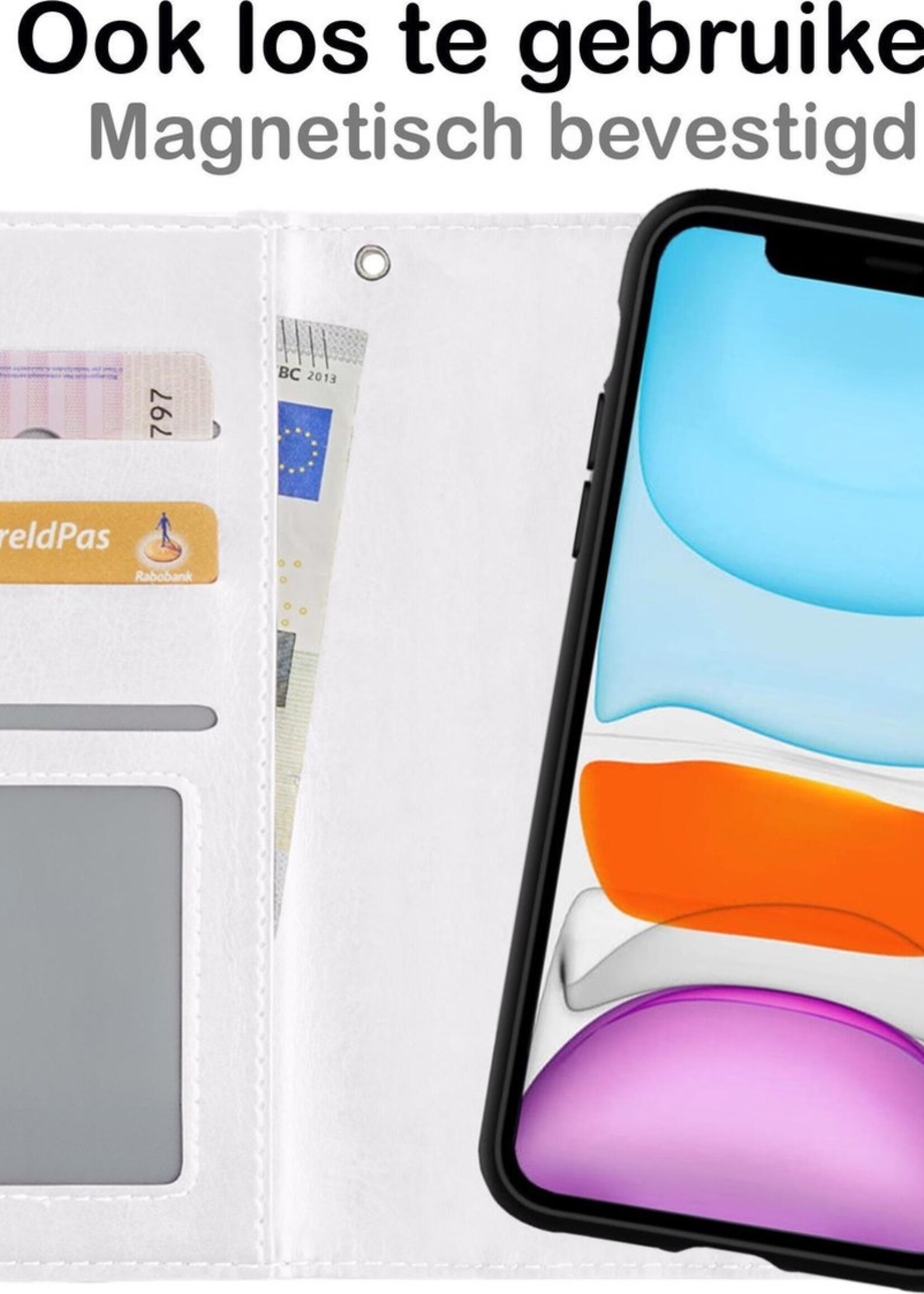 BTH Hoesje Geschikt voor iPhone 11 Hoesje Book Case Uitneembare 2-in-1 Hoes Met 2x Screenprotector - Hoes Geschikt voor iPhone 11 Hoes Wallet Case Pashouder Hoesje - Wit