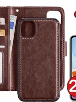 BTH BTH iPhone 11 2-in-1 hoesje bookcase afneembaar bruin met 2x screenprotector