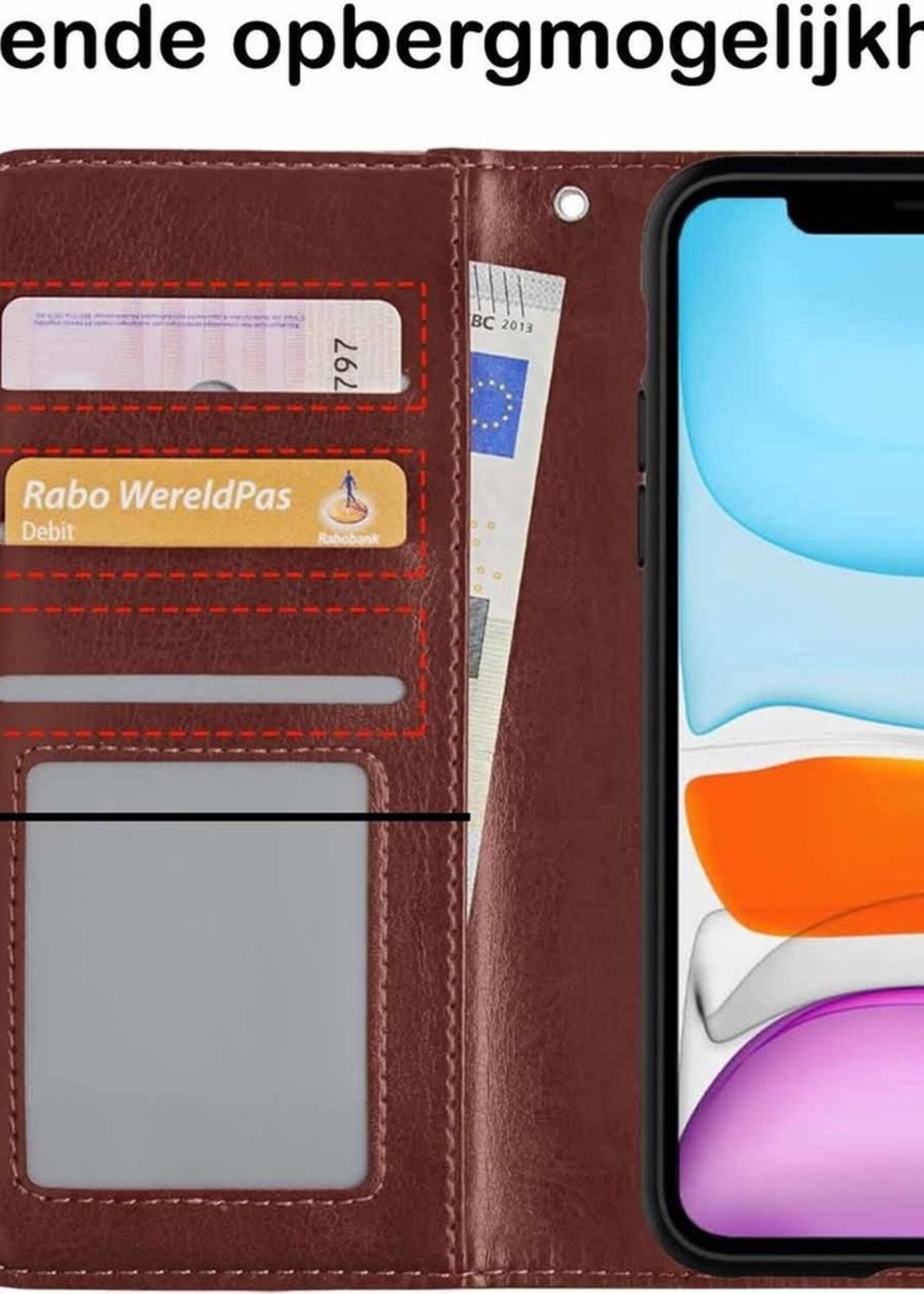 BTH Hoesje Geschikt voor iPhone 11 Hoesje Book Case Uitneembare 2-in-1 Hoes Met 2x Screenprotector - Hoes Geschikt voor iPhone 11 Hoes Wallet Case Pashouder Hoesje - Bruin