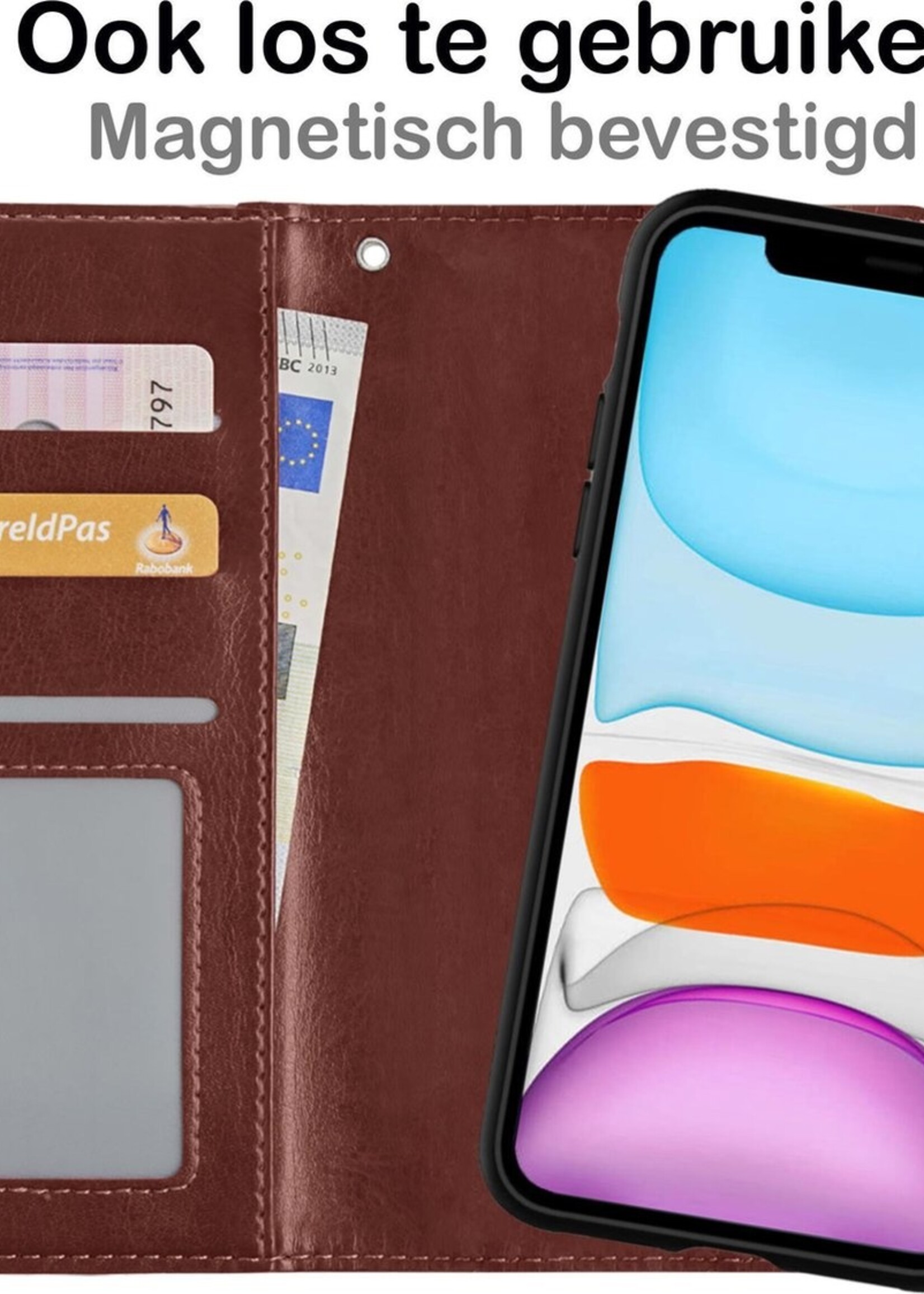 BTH Hoesje Geschikt voor iPhone 11 Hoesje Book Case Uitneembare 2-in-1 Hoes Met 2x Screenprotector - Hoes Geschikt voor iPhone 11 Hoes Wallet Case Pashouder Hoesje - Bruin