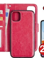 BTH BTH iPhone 11 2-in-1 hoesje bookcase afneembaar donkerroze met 2x screenprotector