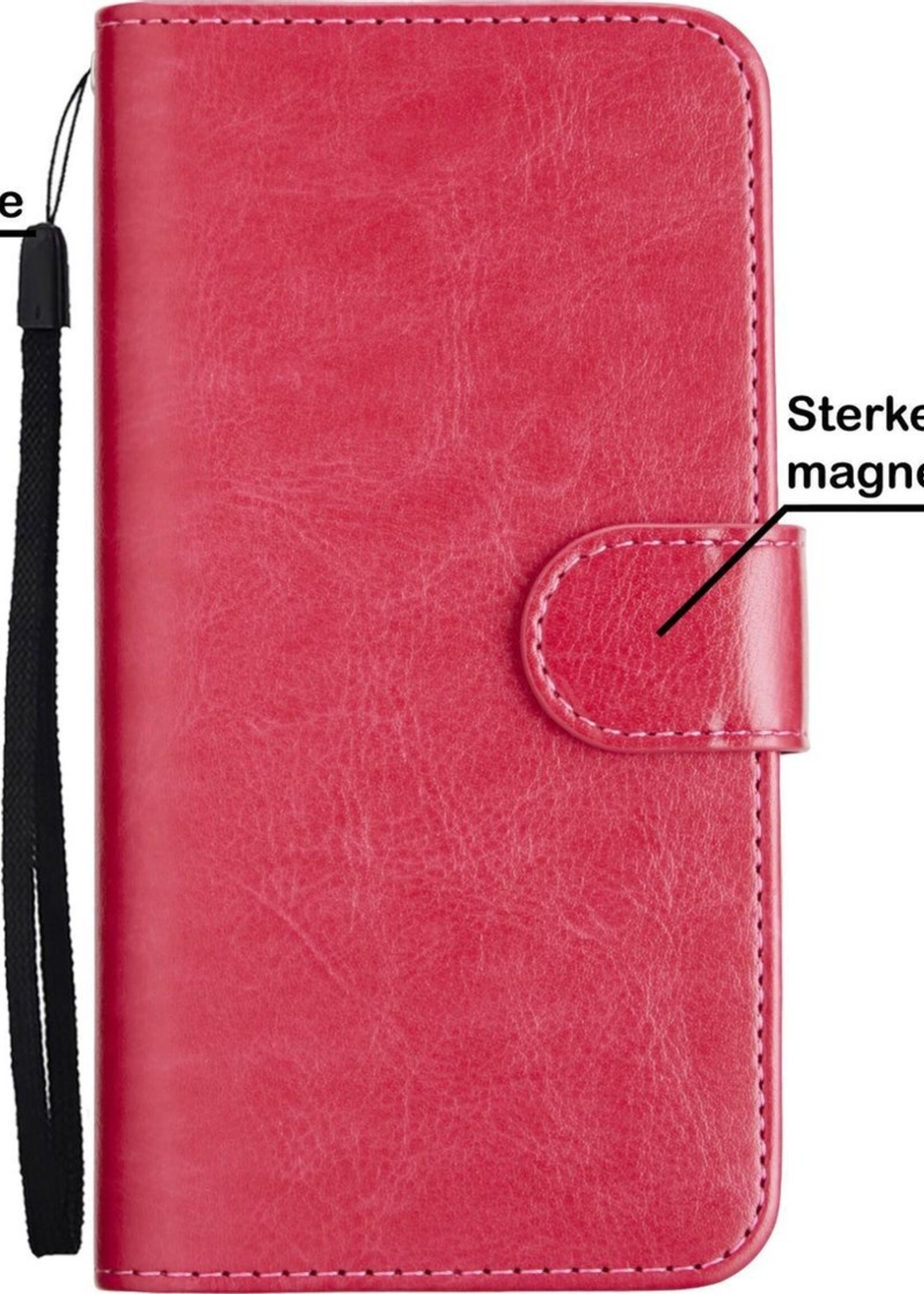 BTH Hoesje Geschikt voor iPhone 11 Hoesje Book Case Uitneembare 2-in-1 Hoes Met 2x Screenprotector - Hoes Geschikt voor iPhone 11 Hoes Wallet Case Pashouder Hoesje - Donkerroze