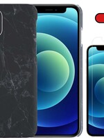 BTH BTH iPhone 12 hoesje marmer met screenprotector - Zwart