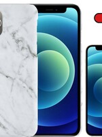 BTH BTH iPhone 12 Pro Max hoesje marmer met screenprotector - Wit