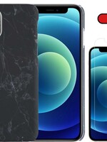 BTH BTH iPhone 12 Pro Max hoesje marmer met screenprotector - Zwart