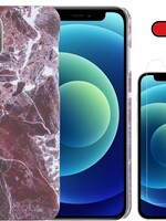 BTH BTH iPhone 12 Pro Max hoesje marmer met screenprotector - Rood