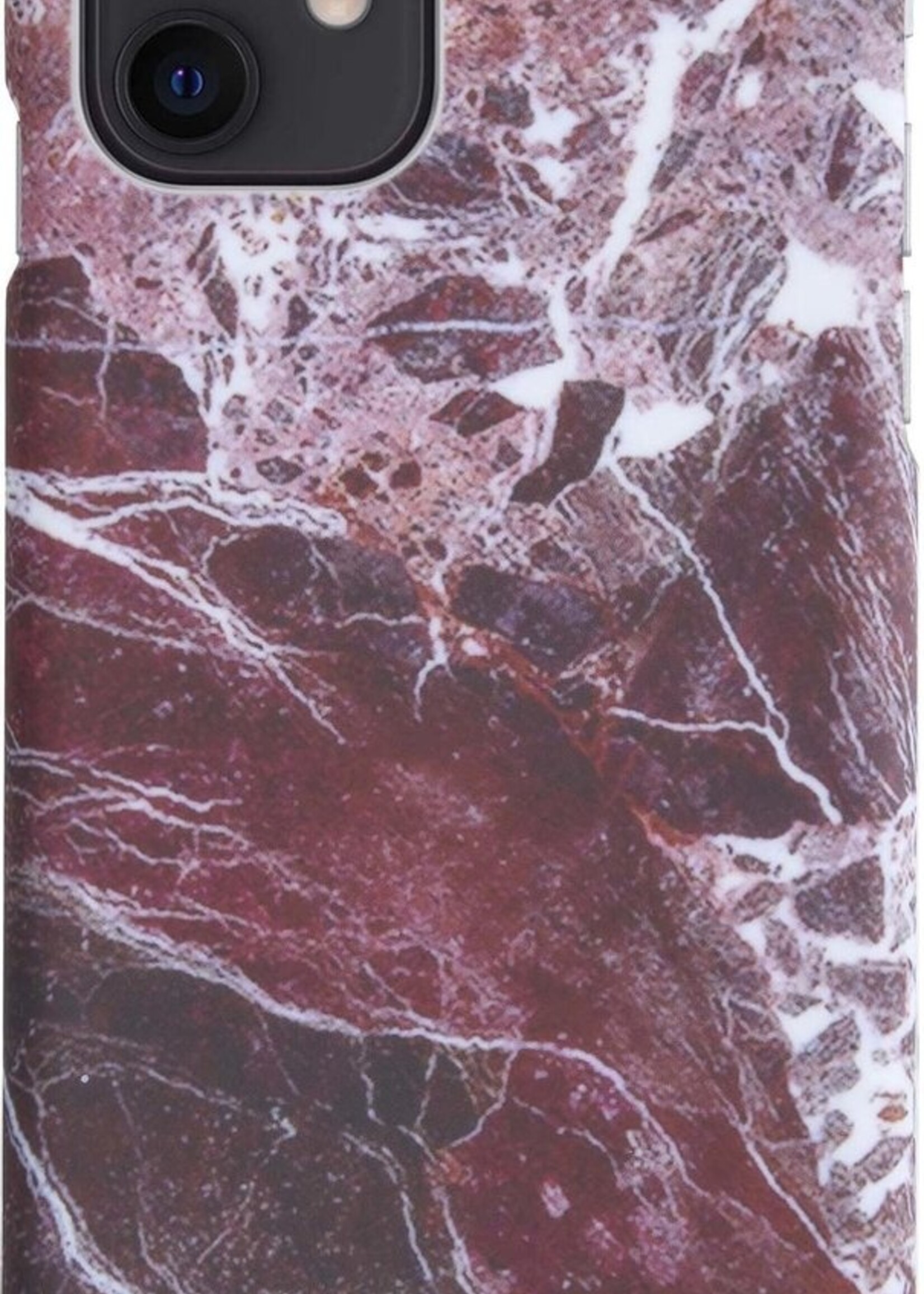 BTH Hoesje Geschikt voor iPhone 12 Mini Hoesje Marmer Hardcover Fashion Case Hoes Met 2x Screenprotector - Hoes Geschikt voor iPhone 12 Mini Marmer Hoesje Hardcase Back Cover - Rood