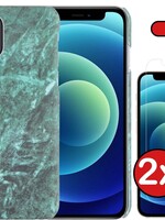 BTH BTH iPhone 12 Mini hoesje marmer met 2x screenprotector - Groen