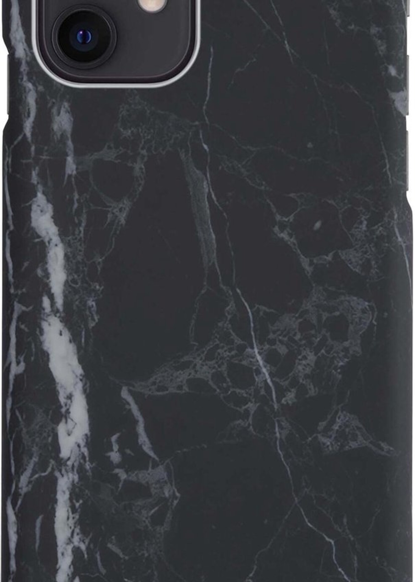 BTH Hoesje Geschikt voor iPhone 12 Hoesje Marmer Hardcover Fashion Case Hoes Met 2x Screenprotector - Hoes Geschikt voor iPhone 12 Marmer Hoesje Hardcase Back Cover - Zwart
