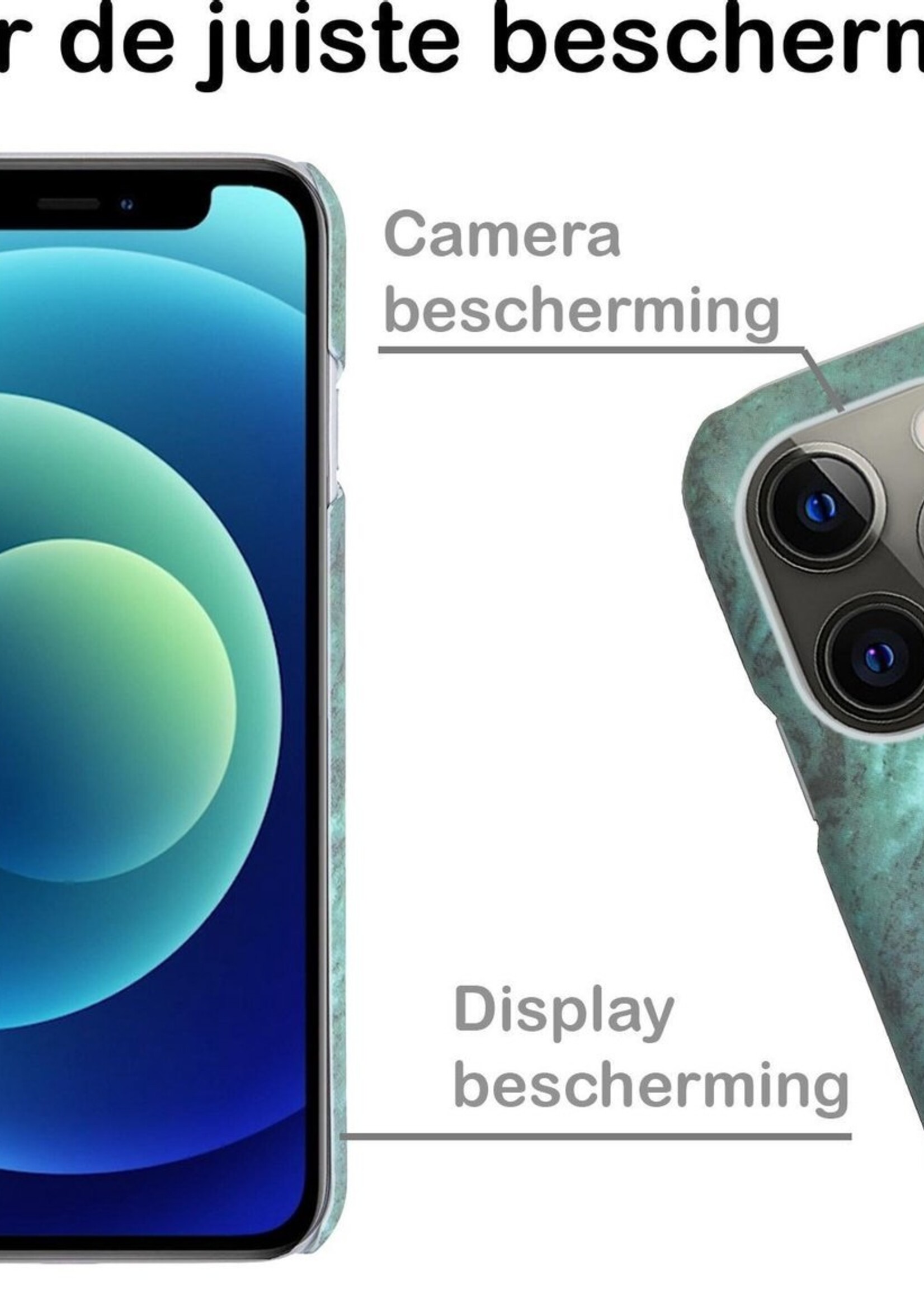 BTH Hoesje Geschikt voor iPhone 12 Pro Hoesje Marmer Hardcover Fashion Case Hoes Met 2x Screenprotector - Hoes Geschikt voor iPhone 12 Pro Marmer Hoesje Hardcase Back Cover - Groen