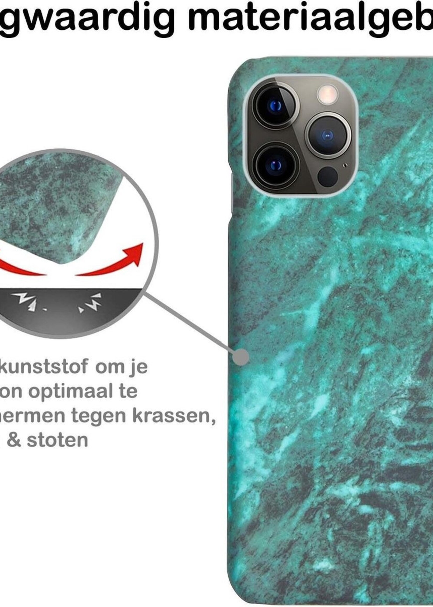 BTH Hoesje Geschikt voor iPhone 12 Pro Hoesje Marmer Hardcover Fashion Case Hoes Met 2x Screenprotector - Hoes Geschikt voor iPhone 12 Pro Marmer Hoesje Hardcase Back Cover - Groen