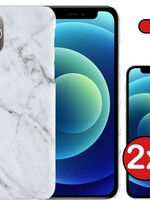 BTH BTH iPhone 12 Pro Max hoesje marmer met 2x screenprotector - Wit