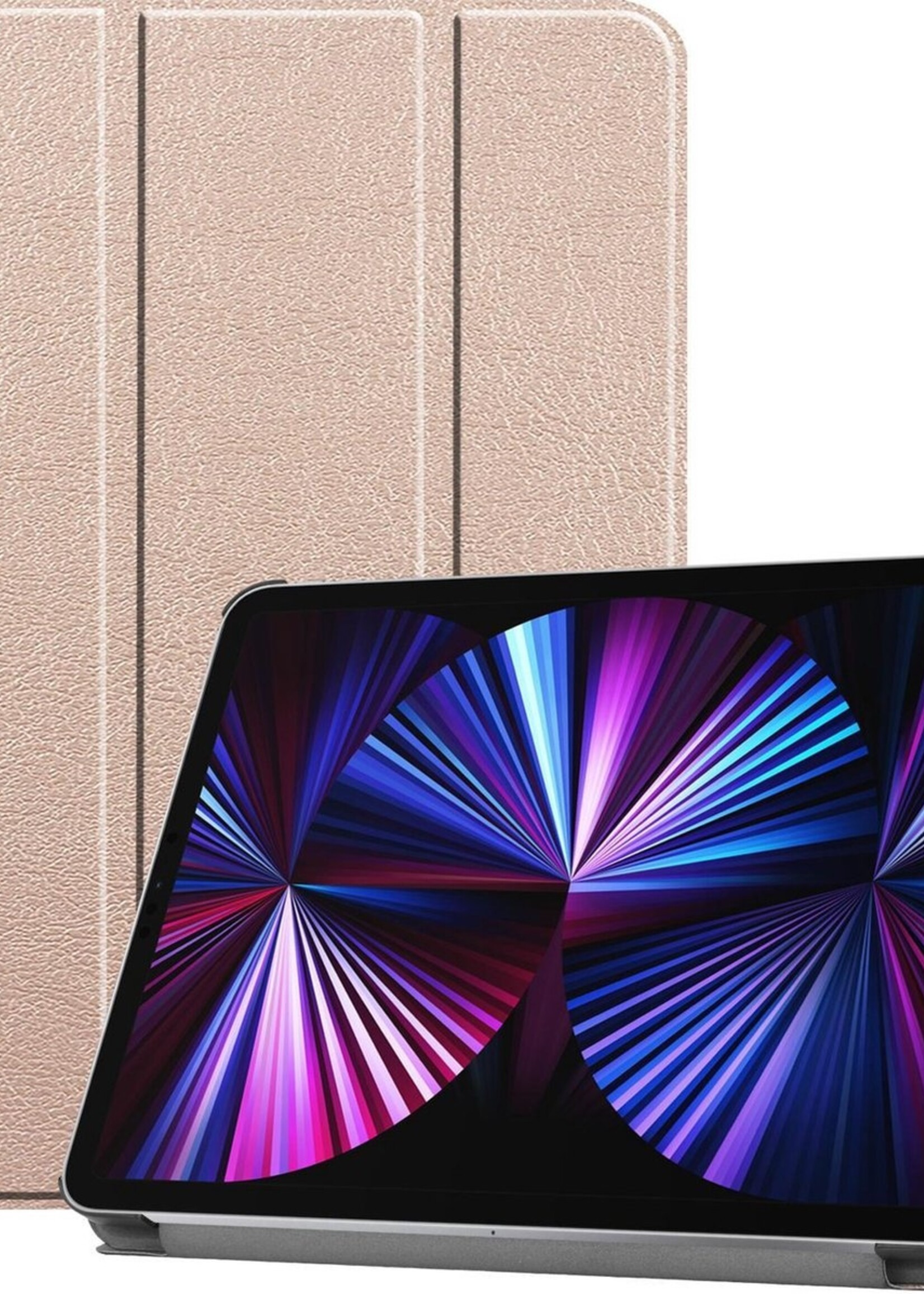 BTH Hoes Geschikt voor iPad Pro 2021 (11 inch) Hoes Book Case Hoesje Trifold Cover - Hoesje Geschikt voor iPad Pro 11 inch (2021) Hoesje Bookcase - Goud