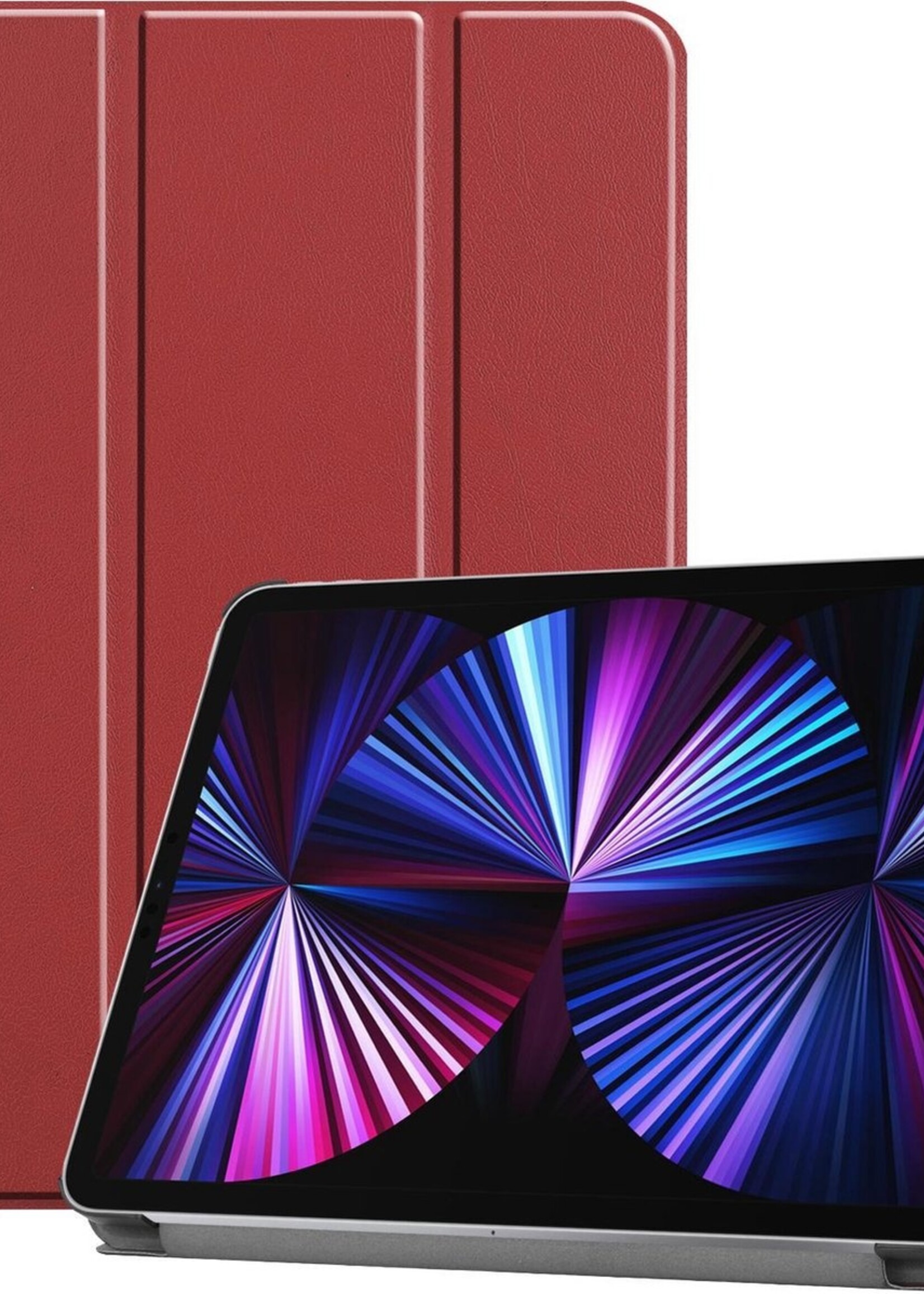 BTH Hoes Geschikt voor iPad Pro 2021 (11 inch) Hoes Book Case Hoesje Trifold Cover - Hoesje Geschikt voor iPad Pro 11 inch (2021) Hoesje Bookcase - Rood