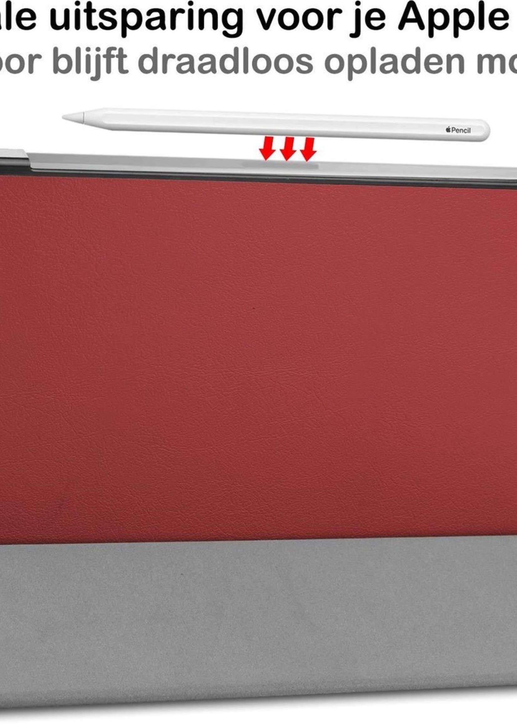 BTH Hoes Geschikt voor iPad Pro 2021 (11 inch) Hoes Book Case Hoesje Trifold Cover - Hoesje Geschikt voor iPad Pro 11 inch (2021) Hoesje Bookcase - Rood