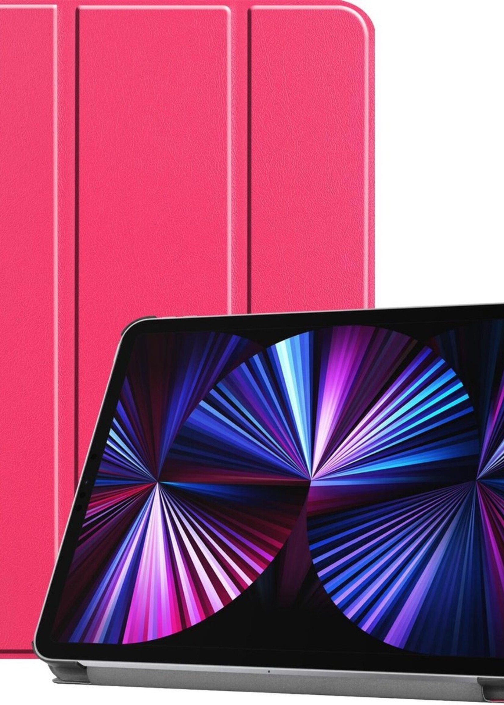 BTH Hoes Geschikt voor iPad Pro 2021 (11 inch) Hoes Book Case Hoesje Trifold Cover - Hoesje Geschikt voor iPad Pro 11 inch (2021) Hoesje Bookcase - Roze