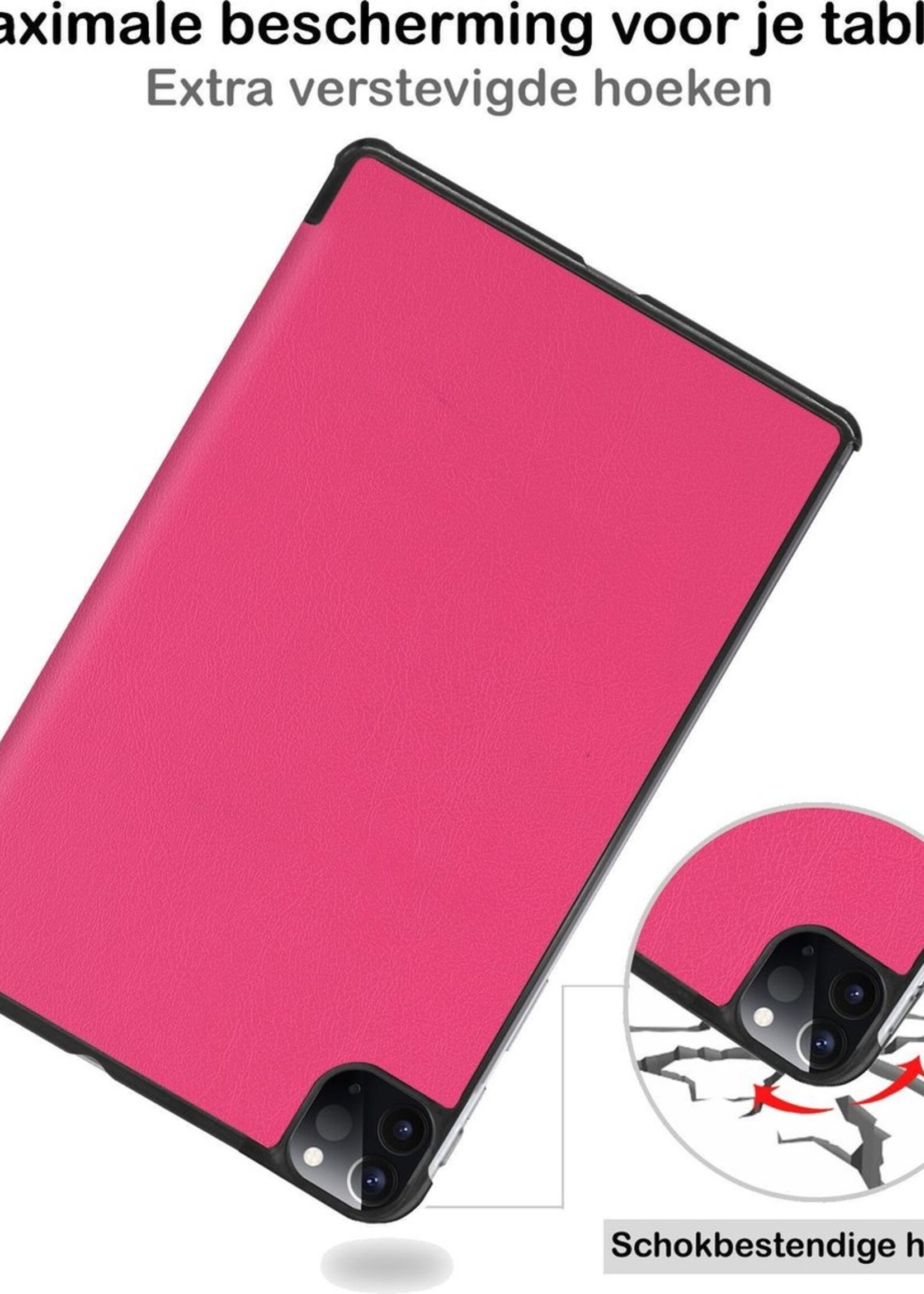 BTH Hoes Geschikt voor iPad Pro 2021 (11 inch) Hoes Book Case Hoesje Trifold Cover - Hoesje Geschikt voor iPad Pro 11 inch (2021) Hoesje Bookcase - Roze