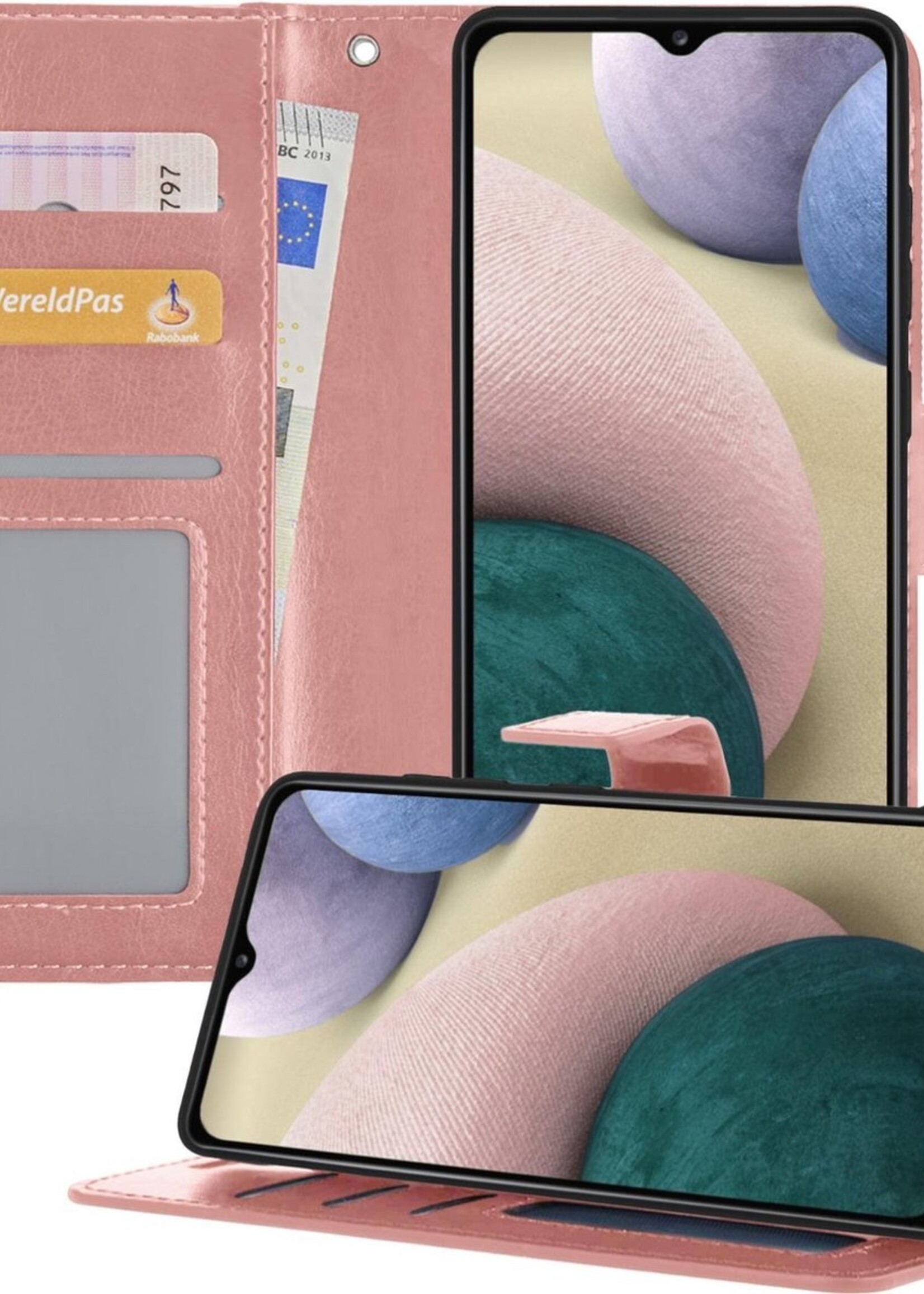 BTH Hoesje Geschikt voor Samsung A12 Hoesje Book Case Hoes Portemonnee Cover Walletcase - Hoes Geschikt voor Samsung Galaxy A12 Hoes Bookcase Hoesje - Rosé goud
