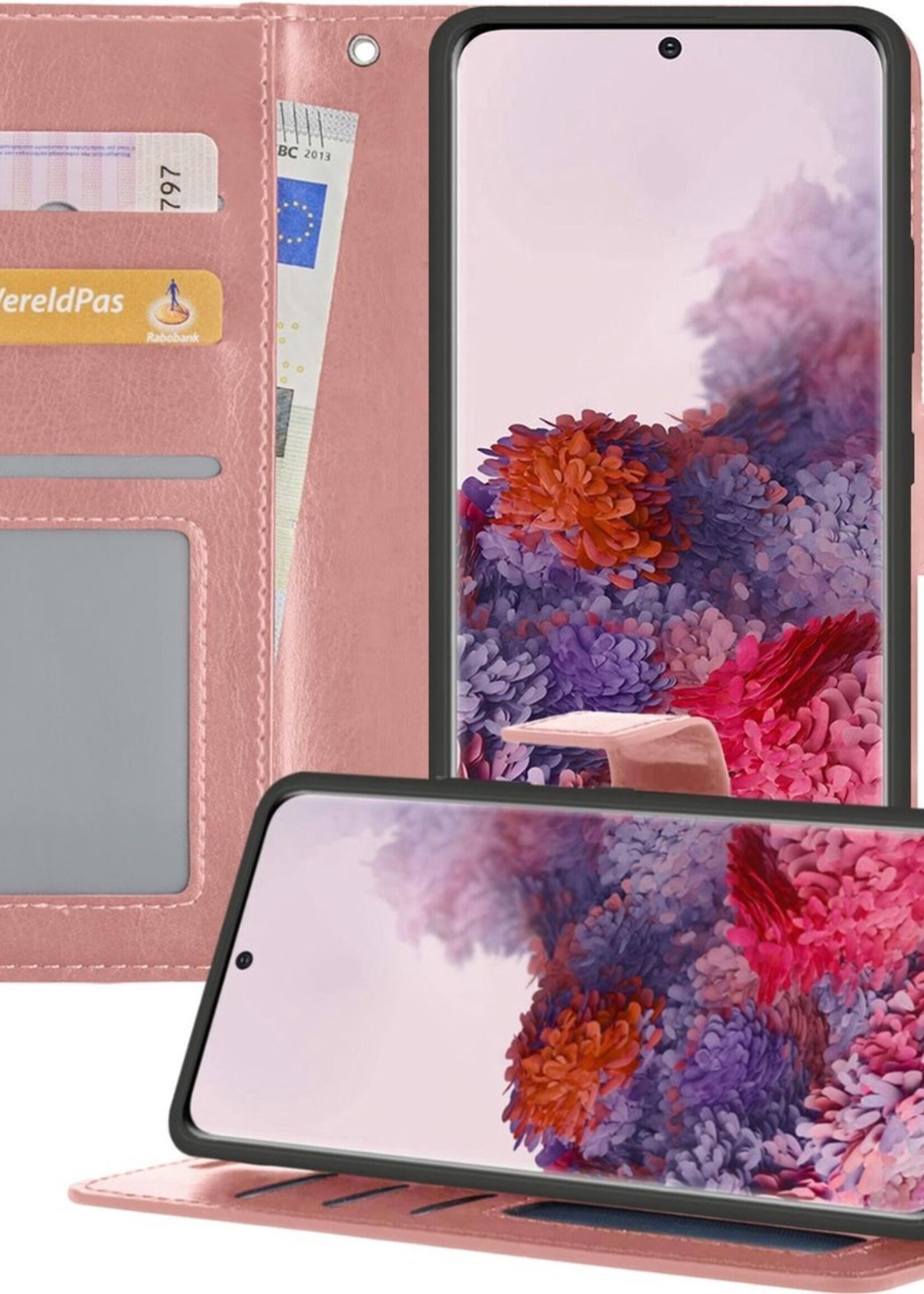 BTH Hoesje Geschikt voor Samsung S20 Hoesje Book Case Hoes Portemonnee Cover Walletcase - Hoes Geschikt voor Samsung Galaxy S20 Hoes Bookcase Hoesje - Rosé goud