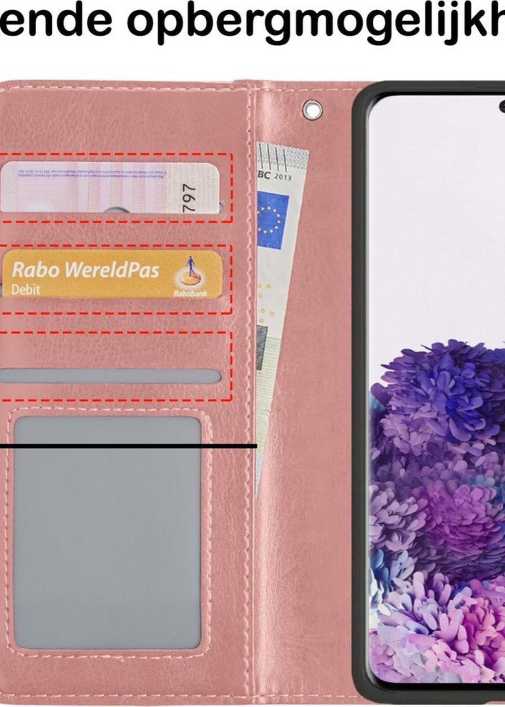 BTH Hoesje Geschikt voor Samsung S20 Hoesje Book Case Hoes Portemonnee Cover Walletcase - Hoes Geschikt voor Samsung Galaxy S20 Hoes Bookcase Hoesje - Rosé goud