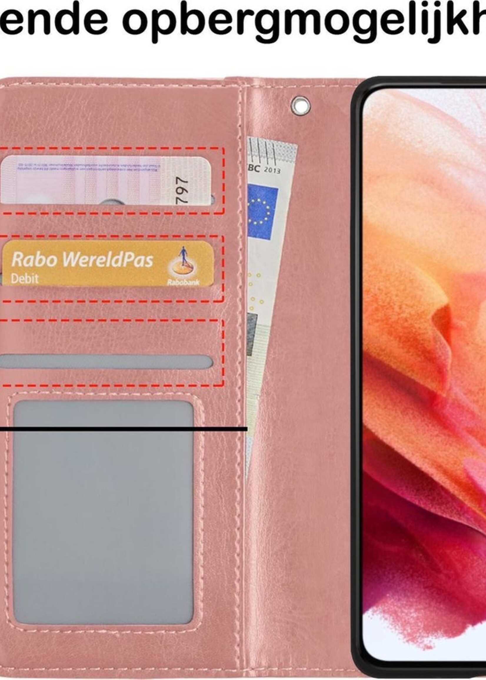 BTH Hoesje Geschikt voor Samsung S21 Hoesje Book Case Hoes Portemonnee Cover Walletcase - Hoes Geschikt voor Samsung Galaxy S21 Hoes Bookcase Hoesje - Rosé goud